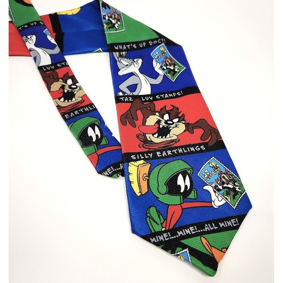 Vintage Men's Necktie Looney Tunes Cartoons Stamp Collection 1997 USA Made - Picture 1 of 5